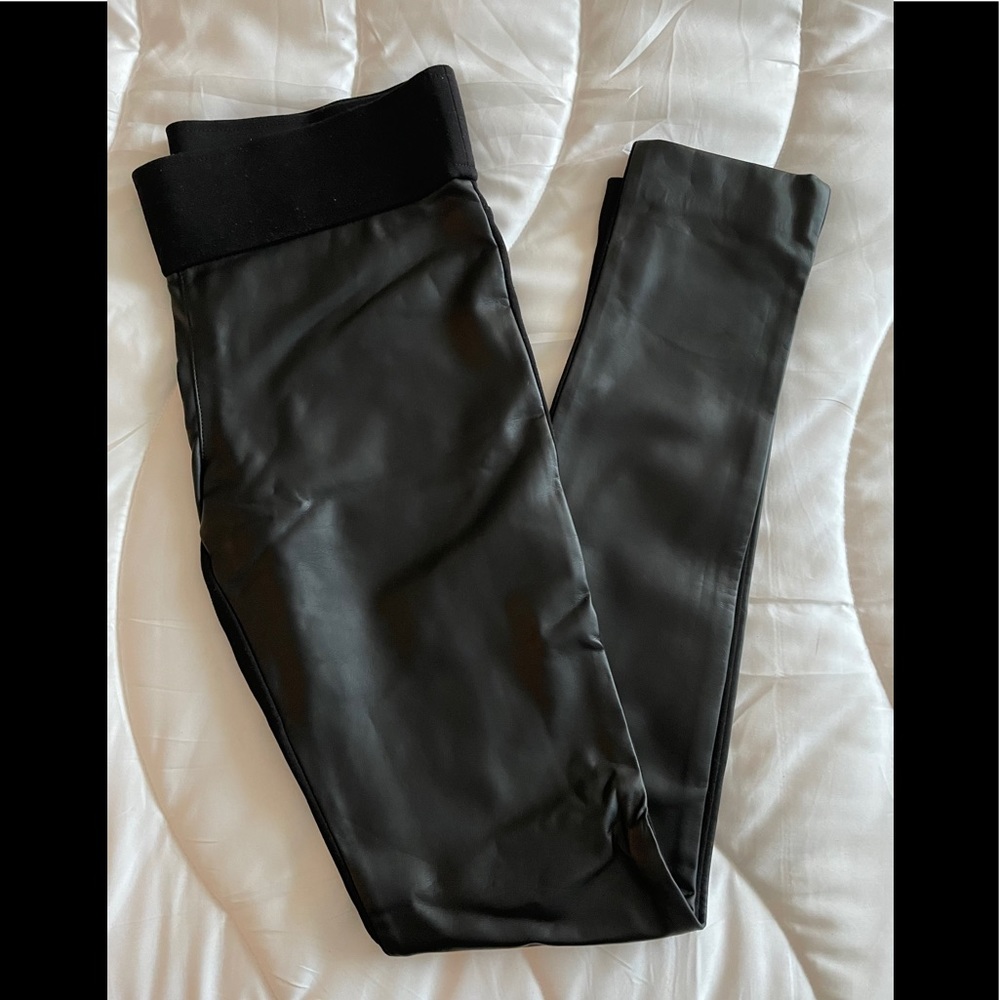 Club Monaco Black leggings, front faux leather.